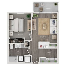 floor plan of a 1 bed 1 bath apartment