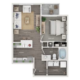 floor plan of a 1 bed 1 bath apartment