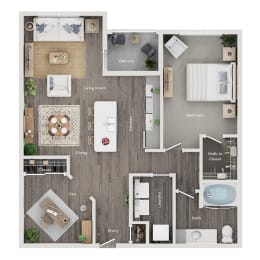 floor plan of a 2 bed 1 bath apartment