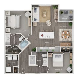 floor plan of a 2 bed 2 bath apartment