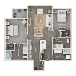 floor plan of a 2 bed 2 bath apartment