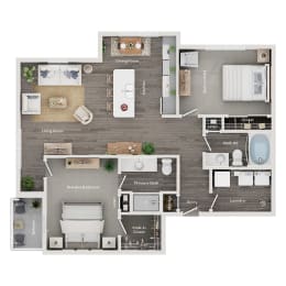 floor plan of a 2 bed 2 bath apartment