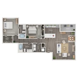 floor plan of a 2 bed 2 bath apartment