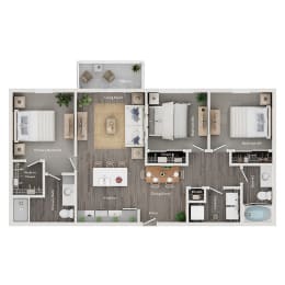 floor plan of a 3 bed 2 bath apartment