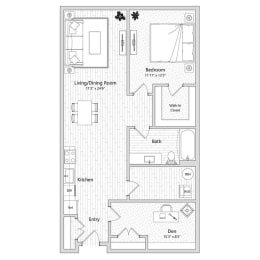 floor plan of a 1 bed 1 bath apartment