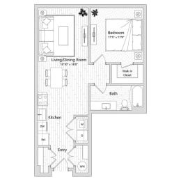 floor plan of a 1 bed 1 bath apartment