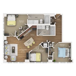3 bed 2 bath apartment floor plan