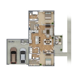 a floor plan of a house with a garage and a parking lot