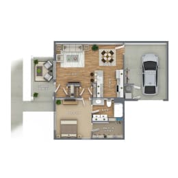 a floor plan of a house with a garage and a car