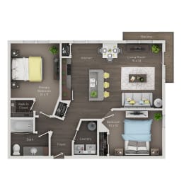 2 bed 1 bath apartment floor plan