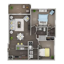 2 bed 1 bath apartment floor plan