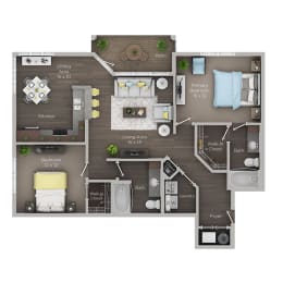 2 bed 2 bath apartment floor plan