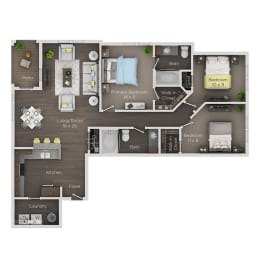 3 bed 2 bath apartment floor plan