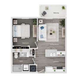 1 bed 1 bath apartment floor plan