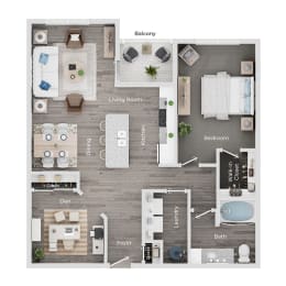 1 bed 1 bath apartment floor plan