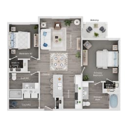 2 bed 2 bath apartment floor plan