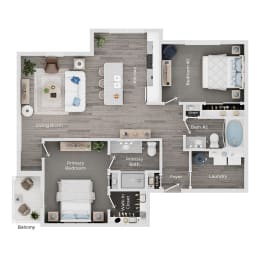 2 bed 2 bath apartment floor plan