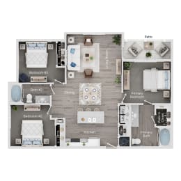 3 bed 2 bath apartment floor plan