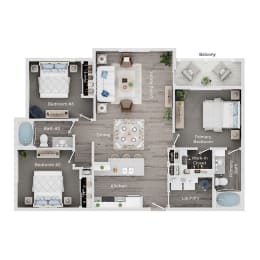3 bed 2 bath apartment floor plan