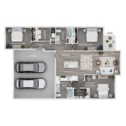 3 bed 2 bath apartment floor plan