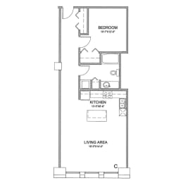 a floor plan of a 1 bedroom floor plan