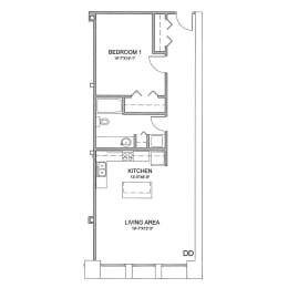 a floor plan of a 1 bedroom floor plan