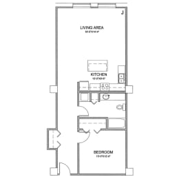 a floor plan of a bedroom apartment with a closet and a loft