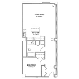 a floor plan of a 1 bedroom floor plan