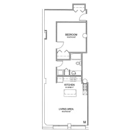 a floor plan of a house with a bedroom and a living room