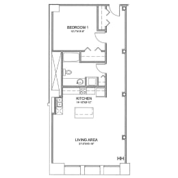 a floor plan of a 1 bedroom floor plan