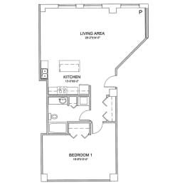 a floor plan of a 1 bedroom floor plan