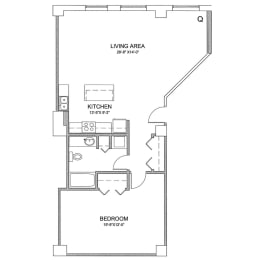 a floor plan of a 1 bedroom floor plan