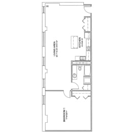 a floor plan of a small apartment with a bedroom and a living room