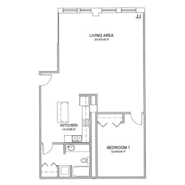 a floor plan of a 1 bedroom floor plan