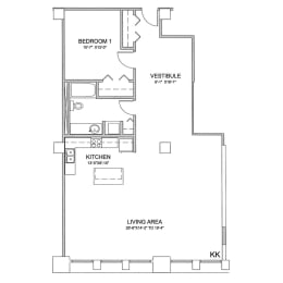 a floor plan of a house with a bedroom and a living room