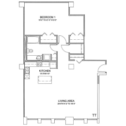 a floor plan of a house with a bedroom and a living room