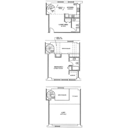 a floor plan of three different layouts of a house with a garage and a loft