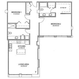 a floor plan of a house with a bedroom and a living room