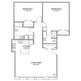 a floor plan of a house with a bedroom and a living room