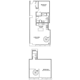 a floor plan of a house with a bedroom and a loft
