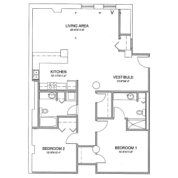 the floor plan for a bedroom apartment with a closet