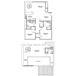 a floor plan of a house with a pool and two bedrooms