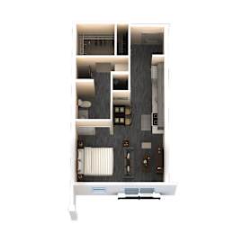 A top down view of a modern apartment layout.