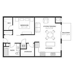 a floor plan of a studio apartment with a bedroom