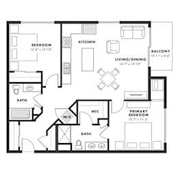 a floor plan of a residence with bedrooms and baths