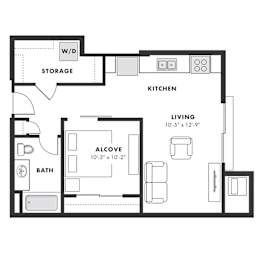 a floor plan of a small house with a bedroom and a living room