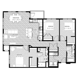 3 bed 2 bath apartment floor plan