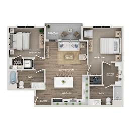 A floor plan of a house with labeled rooms such as bedroom, living room, kitchen, and bathroom.