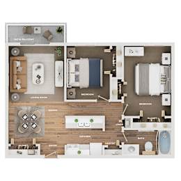 A floor plan of a house showing the layout of the rooms.