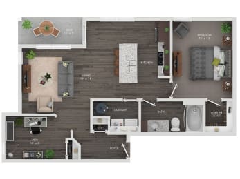 1 bed 1 bath apartment floor plan